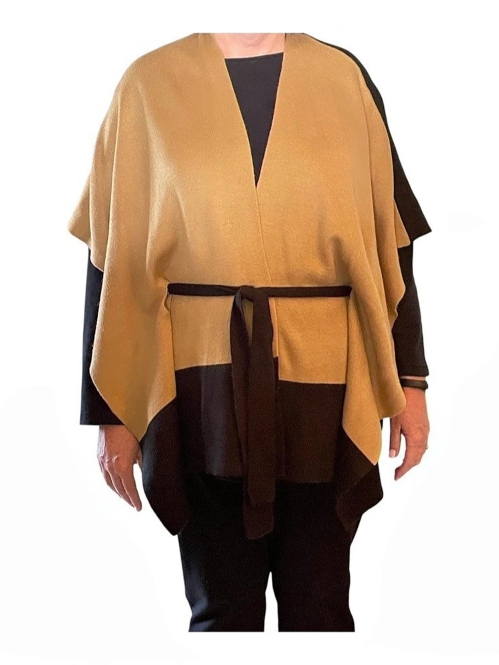LANE BRYANT Color Block Wrap Poncho Sweater Shrug Black & Dark Beige Size 22/28